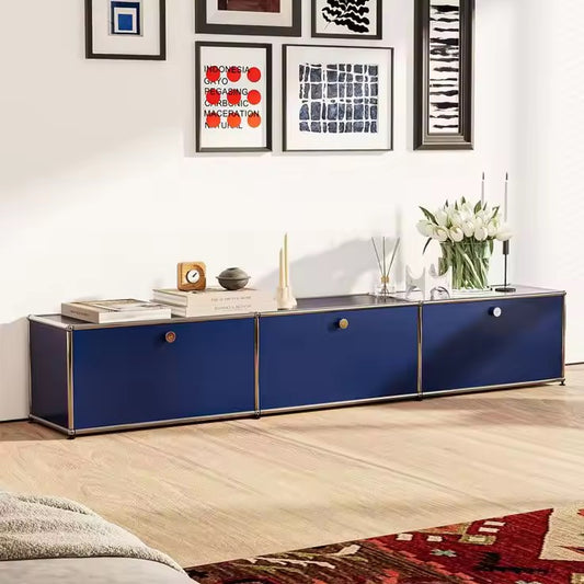 Vintage Modular Stainless Steel TV Stand with Large Storage Space