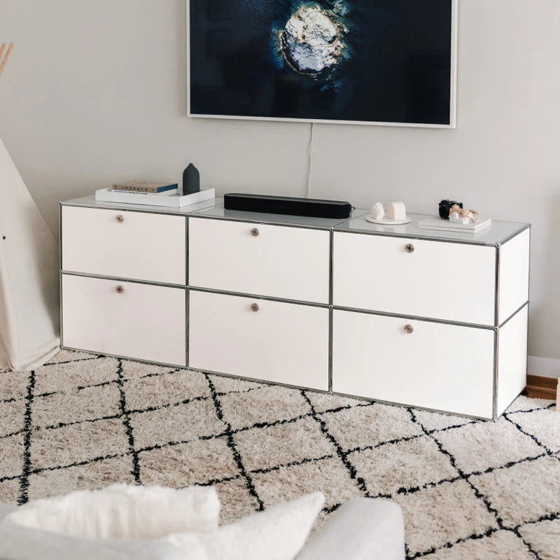 Vintage Modular Stainless Steel TV Stand with Large Storage Space