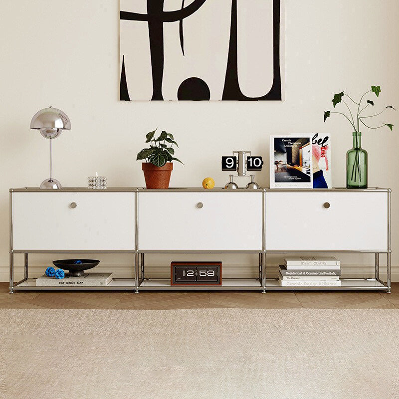 Cream Style Modular Stainless Steel TV Stand Open Shelf Hallway Sideboard for Home Decor