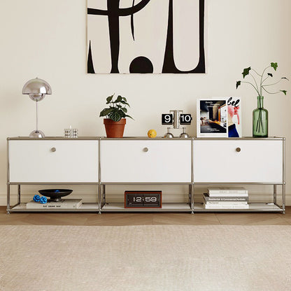 Cream Style Modular Stainless Steel TV Stand Open Shelf Hallway Sideboard for Home Decor
