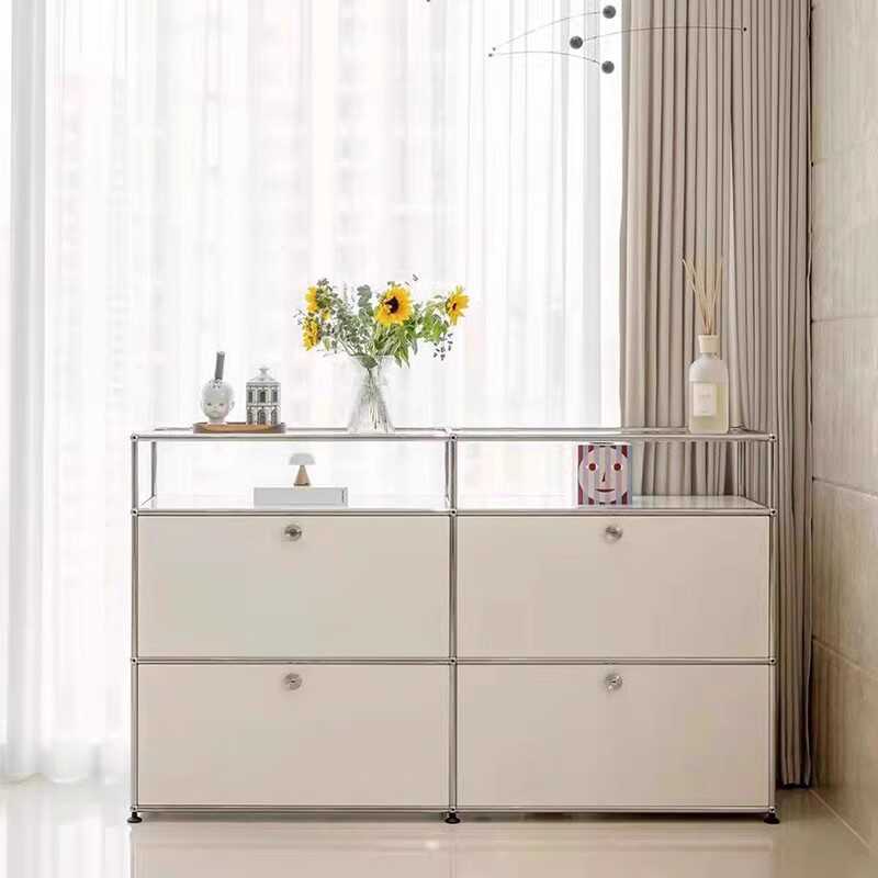Minimalist Stainless Steel Modular Sideboard Lockable Drawer Storage Cabinet for Bedroom Entryway