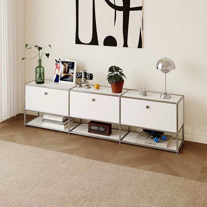 Cream Style Modular Stainless Steel TV Stand Open Shelf Hallway Sideboard for Home Decor