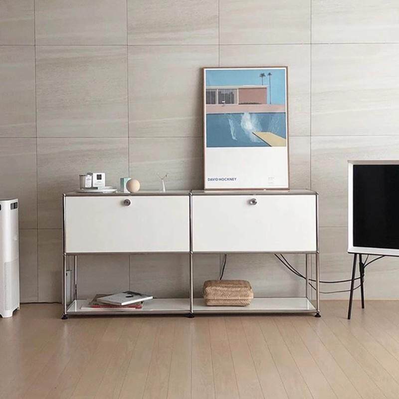 Vintage Stainless Steel Modular TV Stand & Side Storage Cabinet