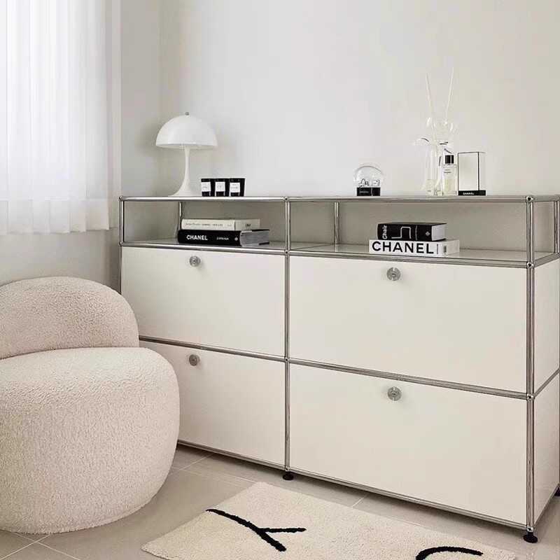 Minimalist Stainless Steel Modular Sideboard Lockable Drawer Storage Cabinet for Bedroom Entryway