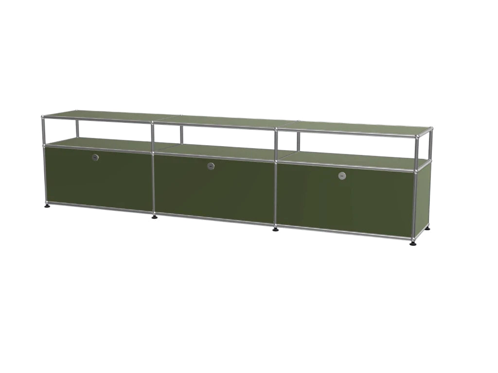 3-Door Stainless Steel Modular TV Cabinet, Open Display Home Bar Sideboard