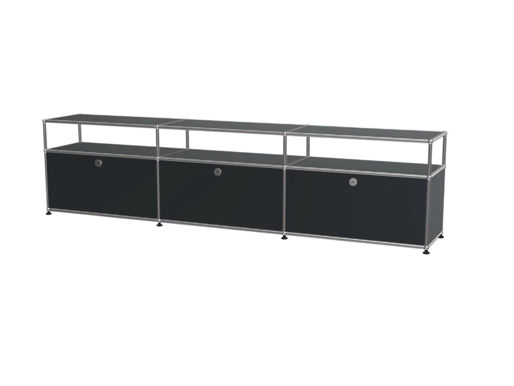3-Door Stainless Steel Modular TV Cabinet, Open Display Home Bar Sideboard