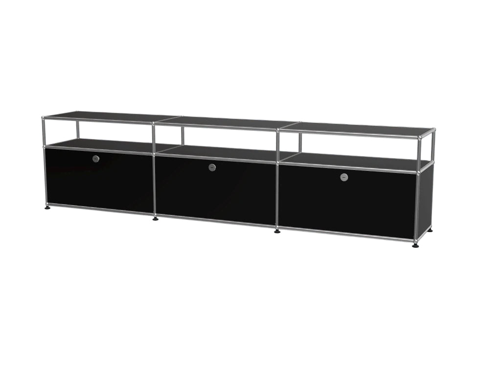 3-Door Stainless Steel Modular TV Cabinet, Open Display Home Bar Sideboard