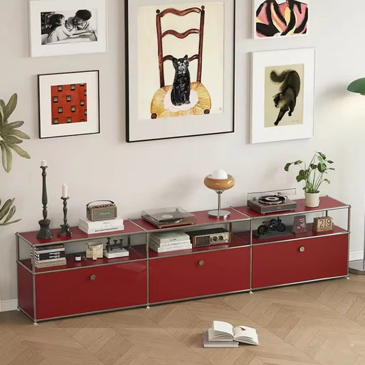3-Door Stainless Steel Modular TV Cabinet, Open Display Home Bar Sideboard