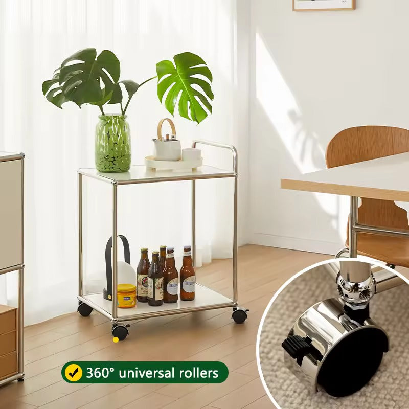 Mid-century Stainless Steel Rolling Cart Multi Tier Wheeled Storage Sofa Side Table