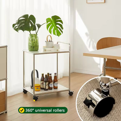 Mid-century Stainless Steel Rolling Cart Multi Tier Wheeled Storage Sofa Side Table
