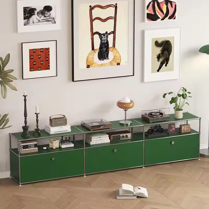 3-Door Stainless Steel Modular TV Cabinet, Open Display Home Bar Sideboard