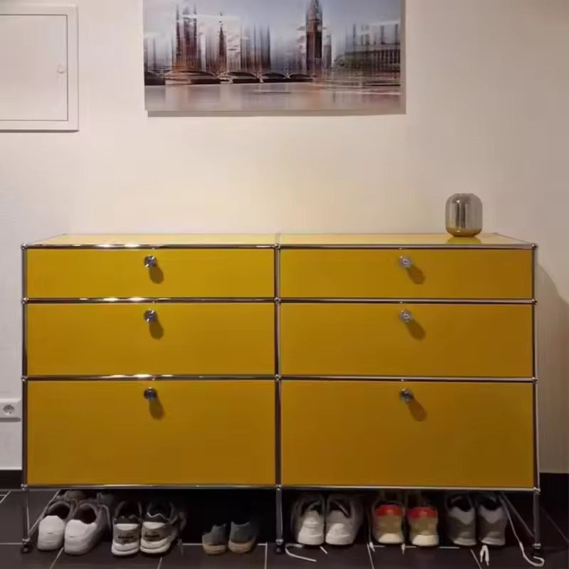 Mid-century Stainless Steel Modular Shoe Cabinet Pull-out Drawer Entryway Storage Wardrobe